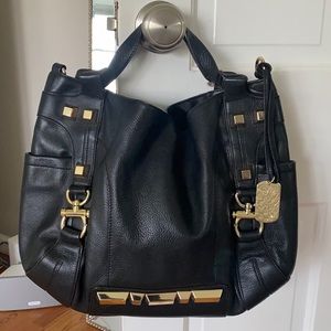 Vince Camuto Black and Gold Top Handle Bag